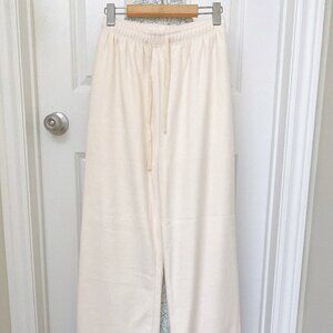 New Creamy White Cozy Soft Warm Fleece-Lined Wide-Leg Pants